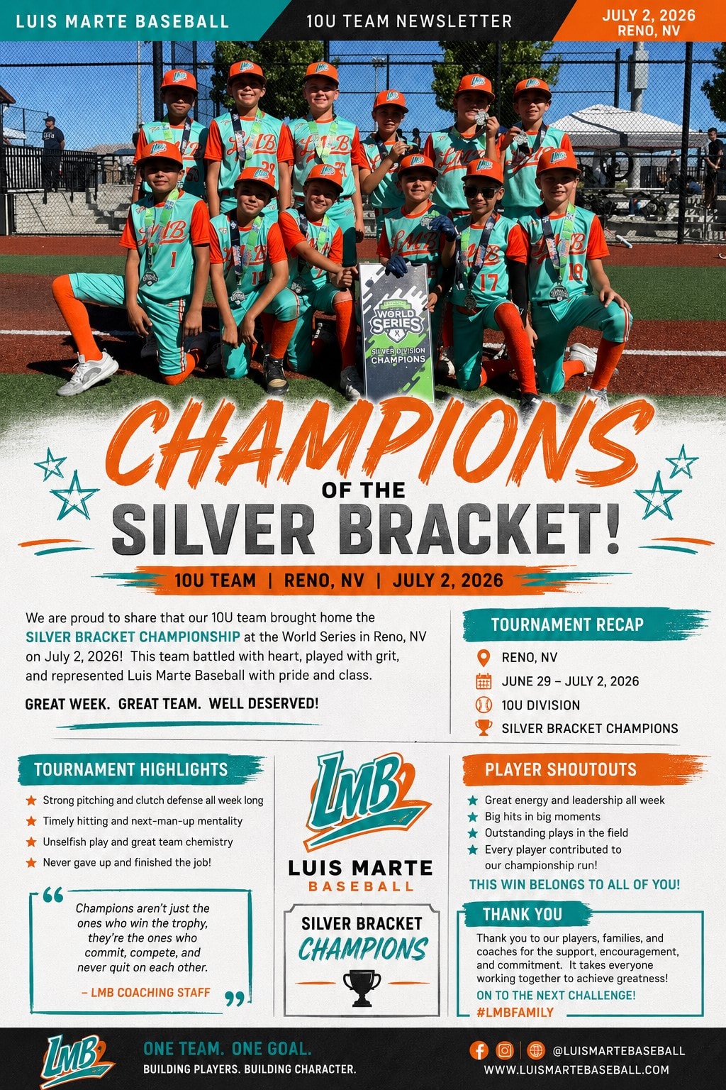 LMB 10U World Series Silver Bracket Champions – Reno, NV